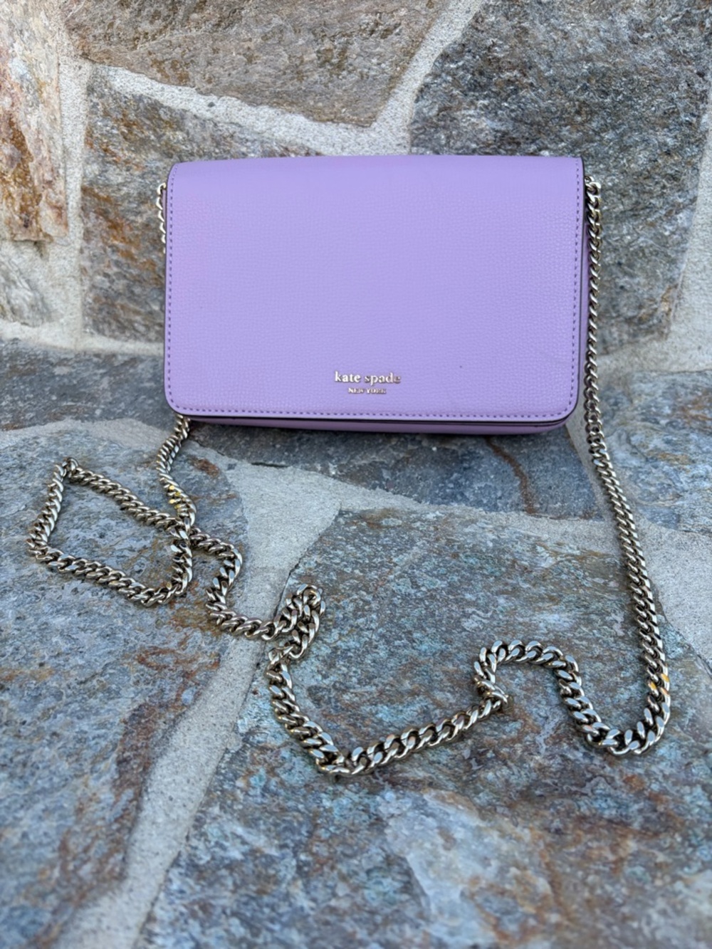 kate spade lilac crossbody with silverchain